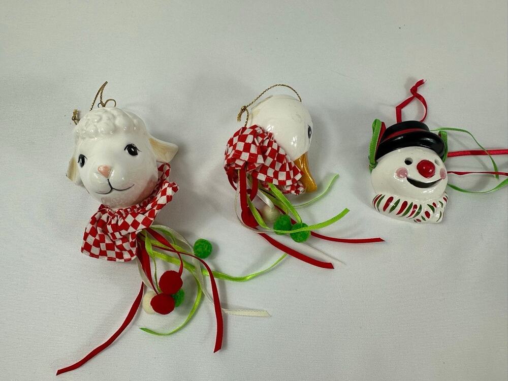Vintage 1980s Ceramic Christmas Ornaments Lot Howard Kaplan Lamb